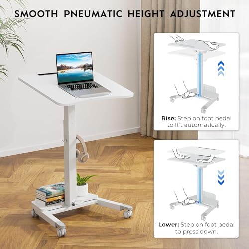BONTEC Mobile Standing Desk, Adjustable Height, 23.6 x 20.5 Inch, White - Image 4