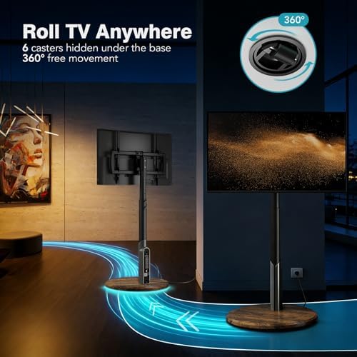 Mobile TV Stand with Power Outlet, Rolling TV Cart for 27-70 Inch OLED LED Monitors, 6 Levels of Height Adjustment, Ambient RGB Lighting on The Bottom Wheels Holds up to 88lbs - Image 2