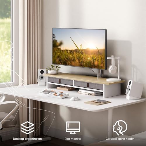 Fenge 35 Inch Monitor Stand with Drawer Storage, Computer Riser for Desk - Image 2