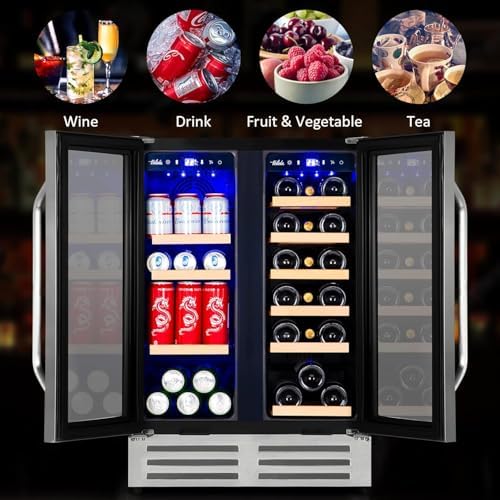 Wine and Beverage Refrigerator, 24 Inch Dual Zone Fridge with Glass Door, Built-In Cooler with Powerful and Quite Cool System/18 Bottles and 88 Cans Capacity Bverage Cooler - Image 6