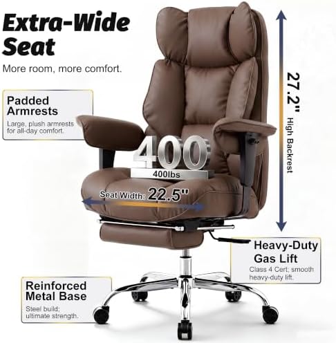 Efomao Executive Office Chair 400lbs,Brown Big and Tall Desk Chair - Image 3