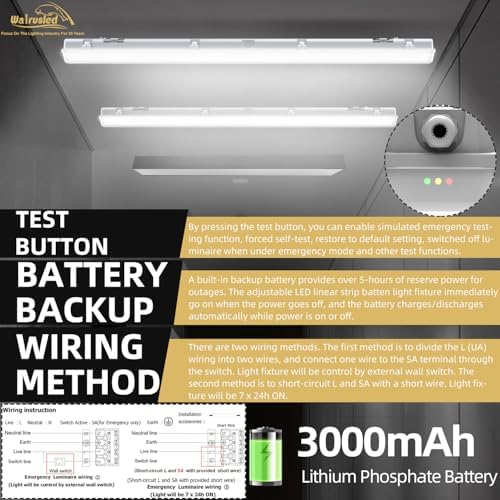 4FT LED Vapor Tight Emergency Light, Battery Backup, IP65 IK08, 20W(2500lm)/40W(5000lm), 3/4/5000K CCT Selectable, Outdoor Waterproof Shop Light, Vapor Proof Lighting Fixture for Carport, FCC 2-Pack - Image 3