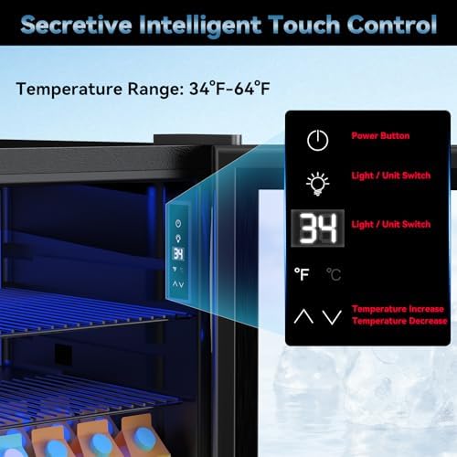 Velivi Mini Fridge with Glass Door-Small Fridge Desk Beverage Cooler for Beer Drinks 1.4 Cu.Ft Countertop Beverage Fridge with Adjustable Shelves, Led Light for Bedroom/Office/Dorm (Black) - Image 3