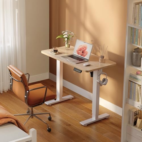 FEZIBO 32" Small Electric Standing Desk Height Adjustable Desk, Maple - Image 2