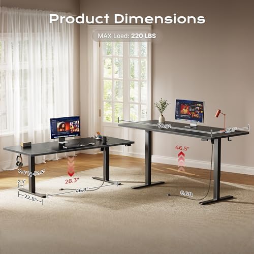 Huuger 71 x 30 Large Electric Standing Desk, Height Adjustable Computer Desk, 29.5" Deep Desktop, Stand up Gaming Office Table with 2 Hooks, 3 Preset Heights, for Home Office, Black - Image 5