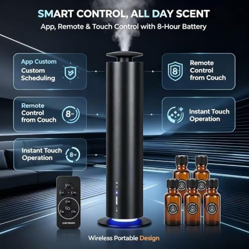 Scent Air Machine for Home & Office, Waterless Diffuser for Essential Oil, Cold Air Scent Diffuser with Bluetooth App Control, 5 Hotel Scents, Quiet & Cordless for Large Rooms, Black - Image 2