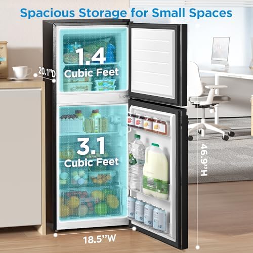 Midea MERM45S3ABB 4.5 Cu.ft Mini Fridge with Freezer,with Internal Light, Adjustable Thermostat, Reversible Door, Low Noise for Dorm, Office, Bedroom Black - Image 4