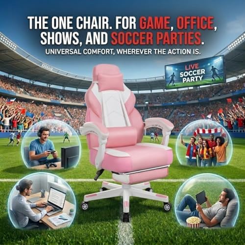 Big and Tall Gaming Chair for Adults, 330lbs Heavy Duty Computer Chair with Footrest & Massage Lumbar Support, Wide Seat High Back Reclining Desk Chair, 360° Swivel, Pink - Image 4