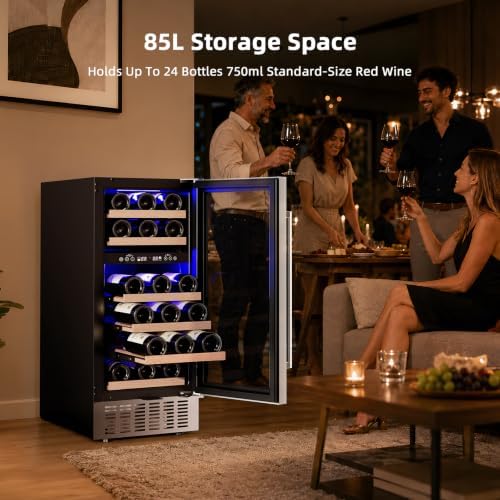 Antarctic Star Wine Fridge, 28 Bottles 15 Inch Wine Cooler Refrigerator Under Counter (41-68°F), Built-in Dual Zone Freestanding Wine Refrigerator with Stainless Steel Double-Layer Tempered Glass Door - Image 2