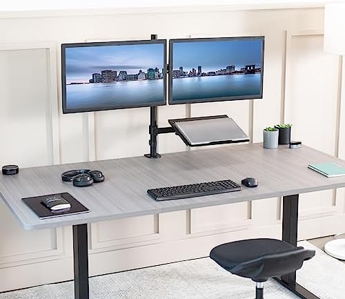 VIVO Laptop and Dual 13 to 27 inch LCD Monitor Stand up Desk Mount, Tall Adjustable Stand, Fits Laptops up to 17 inches, Black, STAND-V012J - Image 2