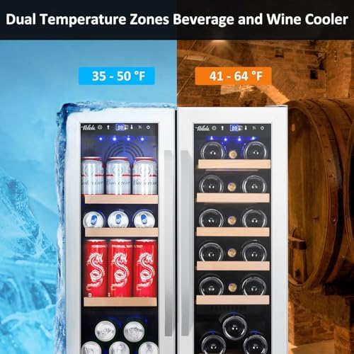 Wine and Beverage Refrigerator, 24 Inch Dual Zone Fridge with Glass Door, Built-In Cooler with Powerful and Quite Cool System/18 Bottles and 88 Cans Capacity Bverage Cooler - Image 2