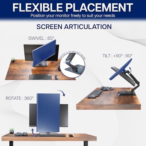 VIVO Premium Single 17 to 32 inch VESA Monitor and Touch Screen Desk Stand with Rotating Base, Freestanding Pneumatic Height Adjustable Arm, 12 inch Maximum Screen Height, Black, STAND-V001R - Image 5