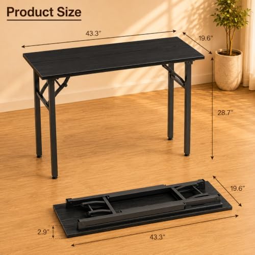 Folding Table Computer Desk - 43.3" No Assembly Folding Desk Design and Foldable Office Desk, Small Desk for Bedroom, Compact Storage Portable Use for Dorm and RV Small Space, Dark Oak - Image 3