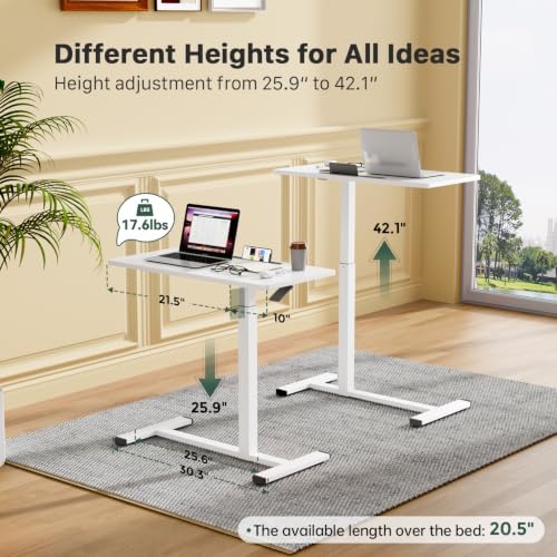 Gibbon Mounts 32” Rolling Mobile Standing Desk, Bedside Table with Wheels - Image 2