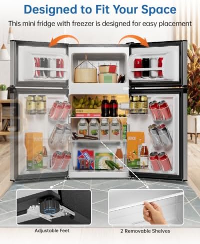 3.2 Cu Ft Mini Fridge with Freezer, Double Door Upright Freezer - Image 6