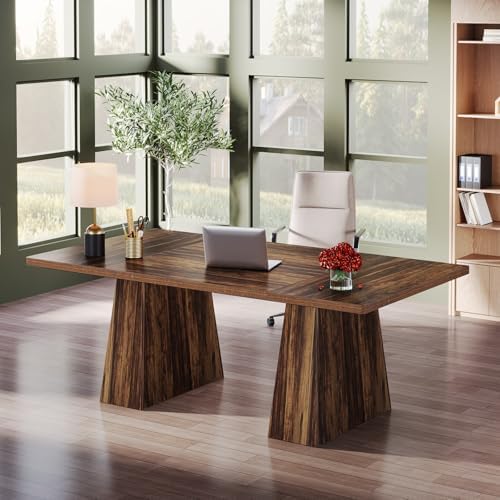 Tribesigns 63-Inch Executive Desk, Large Office Computer Desk with Double Pedestal, Modern Simple Workstations Writing Table Conference Table Business Furniture for Home Office, Rustic Brown - Image 4