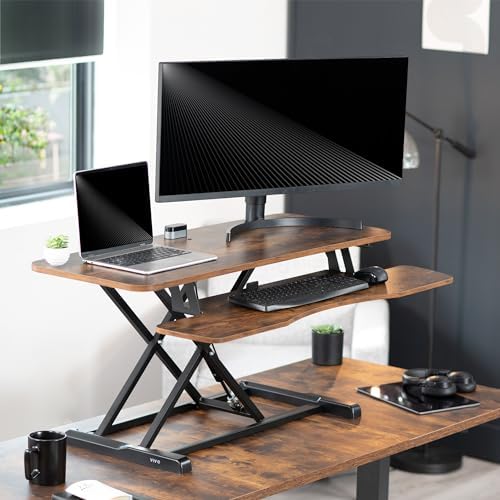 VIVO Rustic Vintage Brown 42 inch Standing Desk Converter, DESK-V042KN - Image 2