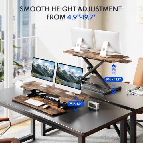 FLEXISPOT 40" Electric Standing Desk Converter, Motorized Sit to Stand Desk Riser, Height Adjustable Desktop Dual Monitor Workstation with Large Keyboard Tray, Rustic Color - Image 3