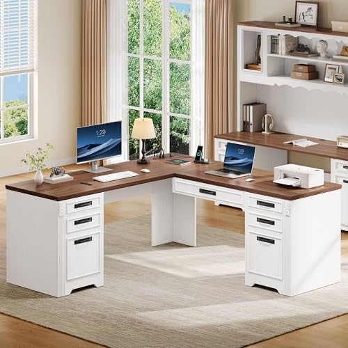 YITAHOME L Shaped Executive Desk with Lift Top & Drawers - Image 3
