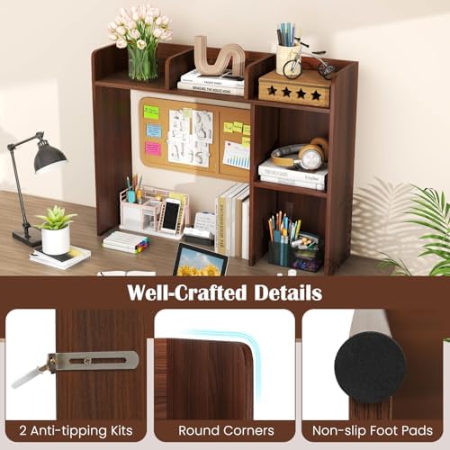 Desktop Bookshelf, 3-Tier Wood Countertop Bookcase with 5 Shelves, Desk Hutch for College Dorm, Multipurpose Desk Organizer Shelf Display Rack for Home Office, Hutch Top Only - Image 6