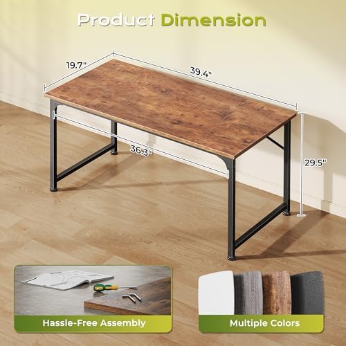 PRAISUN 40 Inch Computer Desk, Office Desk, Spacious Desktop, Rustic Brown - Image 3