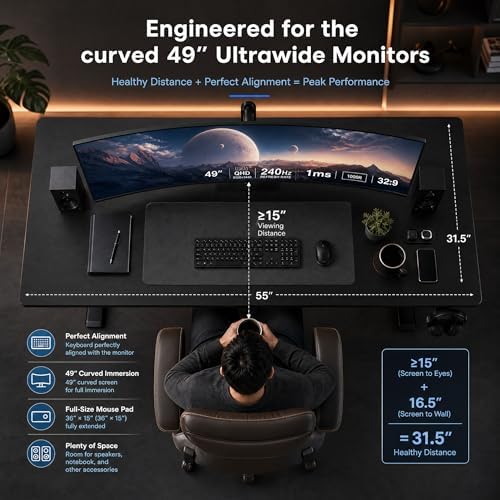 Grandder 55x32 Large Electric Standing Desk, Height Adjustable Computer Desk with 2 Memory Presets, 31.5" Deep Desktop Sit Stand Desk Home Office Desk Workstation Table with Hooks, Black - Image 2