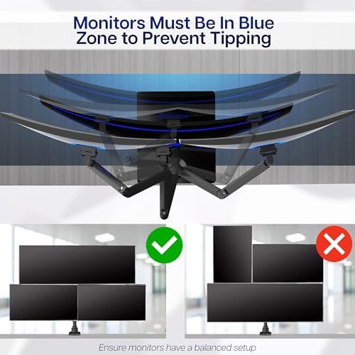 VIVO Pneumatic Arm Triple Ultrawide Monitor Desk Stand for Up to 49 inch Screens with Tempered Glass Base, Holds 3 Ultra Wides Up to 33 lbs Each, Black, STAND-V300FG - Image 6
