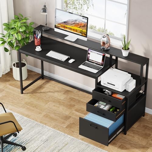 Tribesigns 63 Inch Computer Desk with File Drawer Cabinet, Home Office Desk - Image 4