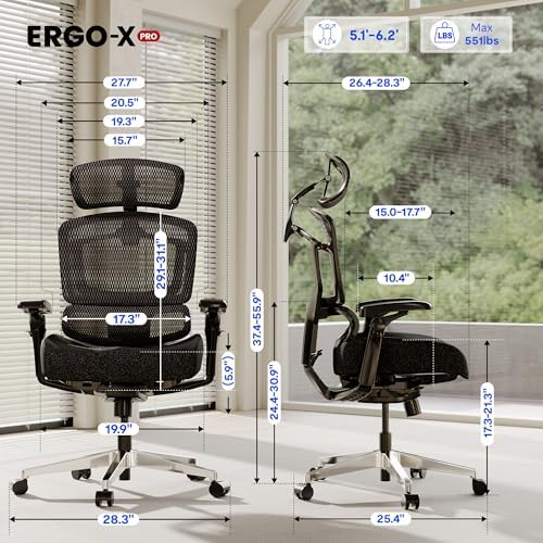 FLEXISPOT ErgoX PRO Premium Ergonomic Office Chair Soft Black - Image 2