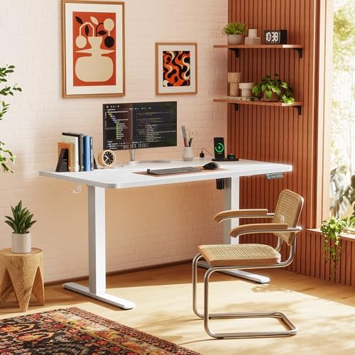 Huuger 47 X 24 Inch Electric Standing Desk with Power Outlets and USB-C Port, Height Adjustable Desk, Sit Stand Desk for Home Office, Computer & Gaming Desk with 3 Presets, Stable Steel Frame, White - Image 2