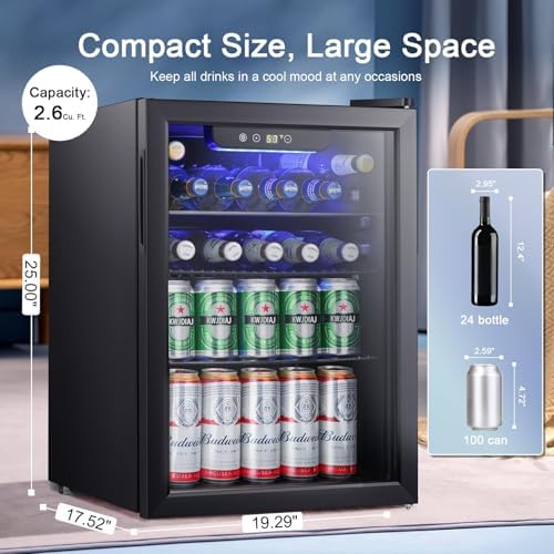 Antarctic Star Beverage Refrigerator Cooler-85 Can Mini Fridge Glass Door for Soda Beer Wine Stainless Steel Glass Door Small Drink Dispenser Digital Display for Home, Office Bar,2.6cu.ft - Image 2