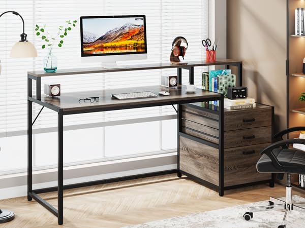 Tribesigns 63 Inch Computer Desk with File Drawer Cabinet, Home Office Desk - Image 5