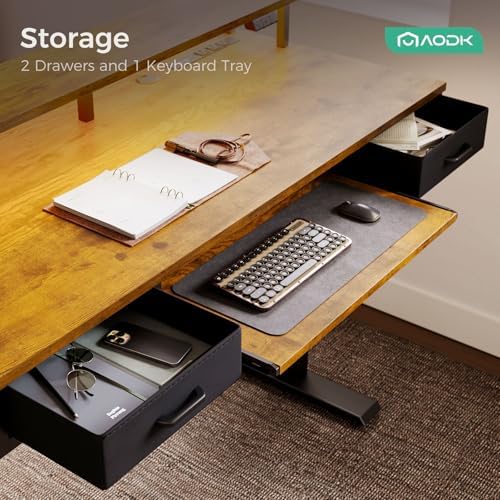 AODK 63 Inch Standing Desk with Drawers & Keyboard Tray, Rustic Brown - Image 6