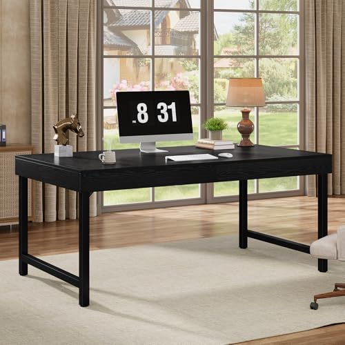 Tribesigns 55" Industrial Executive Desk for Home Office, Rustic Simple Computer Laptop Desk with Strong Metal Legs, Study Writing Table Business Workstation, Small Conference Table Black by Tribesigns