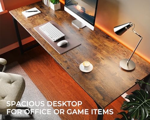 Huuger Computer Desk, 70 Inch Office Desk, Gaming Desk with Storage, Writing Desk Work Desk for Home Office, Study, Long Simple Desk, Large Legroom, Metal Frame, Rustic Brown - Image 5