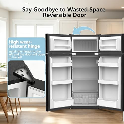 4.5 Cu.Ft Mini Fridge with Freezer, 2 Door Compact Refrigerator, Small Fridge with Adjustable Thermostat Energy Ultra Quiet, Mini Fridge Removable Glass Shelves for Bedroom Office Dorm-Satin Black - Image 6