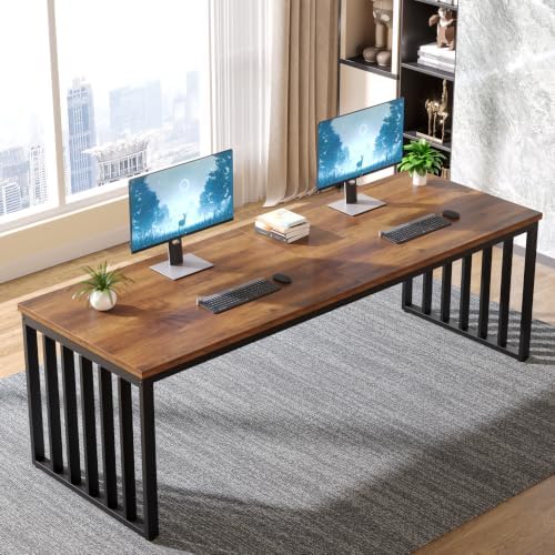 Tribesigns 78.74" Extra Long Computer Desk for 2 Person, Double Long Desk with Heavy Duty Metal Frame, Double Workstation Study Table for Home Office (Without Chair) (Brown & Black) - Image 3
