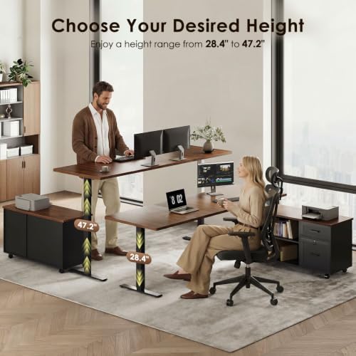 OffiGo 71" L Shaped Electric Standing Desk with Cabinet Sets, Walnut/Black - Image 5
