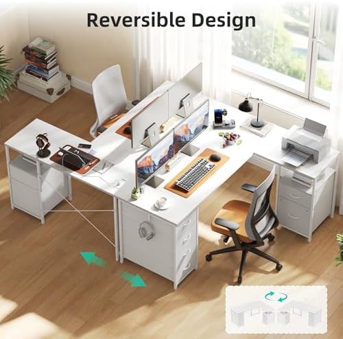 YOUDENOVA 55 Inch L Shaped Office Desk with 6 Drawers & Type-C Port, White - Image 6