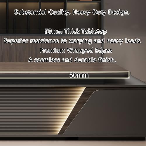 Executive Office Desk with Storage Cabinet,Modern l Shaped Executive Desk,50MM Thick Desktop for CEO Office, Reception & Commercial Workspace - Image 4