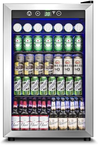 Feelfunn 4.5 Cu.Ft Beverage Refrigerator, 145 Can Mini Fridge, Silver by Feelfunn
