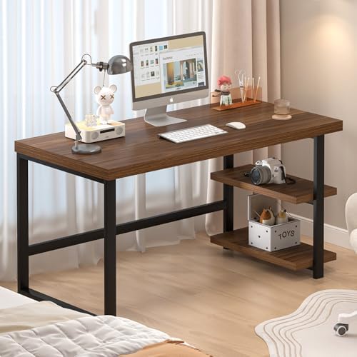 FOLUBAN 47 Inch Computer Desk, Small Home Office Desk with Storage Shelves, Industrial Writing Study Gaming Table Workstation for Living Room Bedroom, Rustic Walnut - Image 5