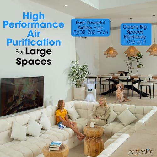 SereneLife HEPA Air Purifier for Home – Smart WiFi & App Control, Ultra-Quiet Air Purifier for Bedrooms & Large Rooms, Removes Dust, Pet Hair & Odors, Ideal for Pets & Allergies (1,800 Sq Ft, White) - Image 2