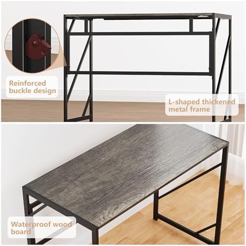 Elephance Folding Desk Writing Computer Desk for Home Office No-Assembly - Image 5
