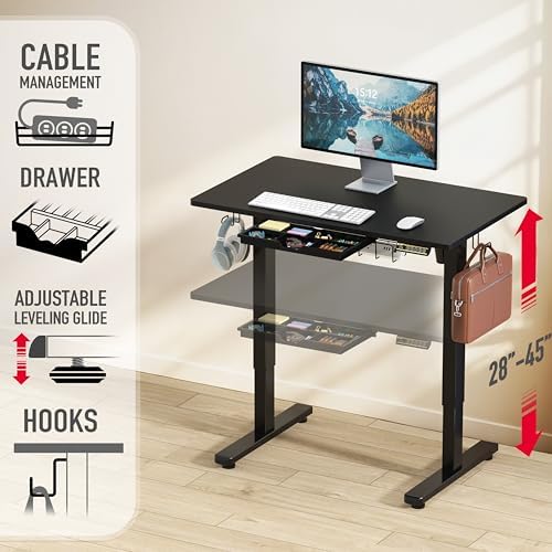 SHW 40-Inch Electric Height Adjustable Standing Desk w/Drawer, Black - Image 3