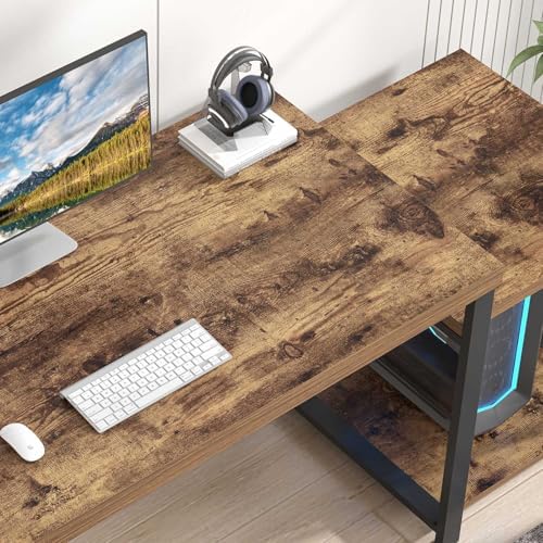 FOLUBAN Large Computer Desk for Home Office with Printer Space, Wood Study Gaming Workstation Table with Storage Shelves, Long Writing Desk for Bedroom Living Room, Rustic Brown, 63 Inch - Image 4