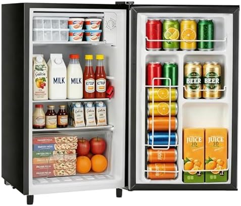 Mini Fridge with Freezer, 3.2 Cu.Ft Compact Single Door Refrigerator with Adjustable Thermostat, Low Noise & Energy Efficient (0.41kWh/Day), Small Fridge for Bedroom, Dorm, Office, Apartment (Silver) by SageNest