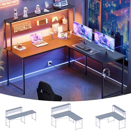 Pamray 60 Inch L Shaped Gaming Desk with Shelves and Storage - Image 2