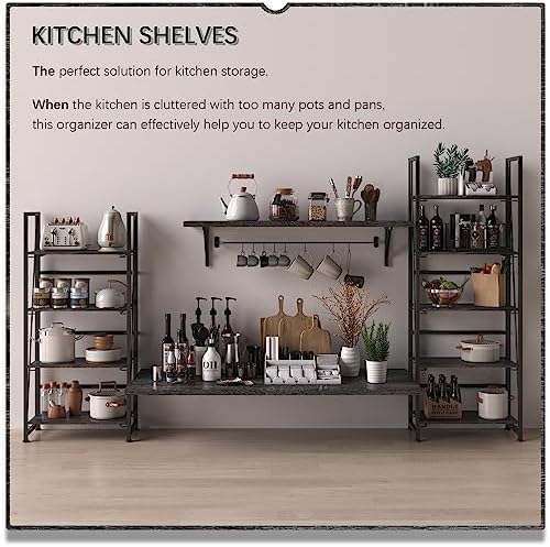 4NM No Assembly Folding Bookshelf Storage Shelves 4 Tier Vintage Bookcase Standing Racks Study Organizer Home Office - Image 4