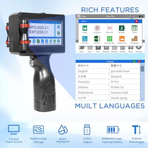 Handheld Inkjet Printer with 42ml Quick-Drying Ink Cartridge, Portable Ink Jet Coding Machine for Text/Date/Batch Number/QR Code/Barcode/Logo, Print Height from 0.08 to 0.5 Inch (ZM-C800) - Image 4